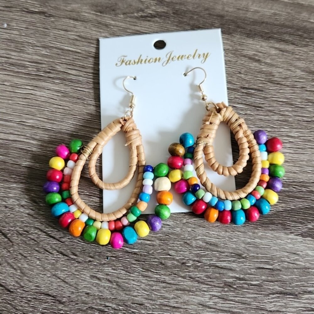 💙Wooden Bead Boho Statement Earrings